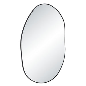 Messini mirror featuring a smooth, oval design with a black border.