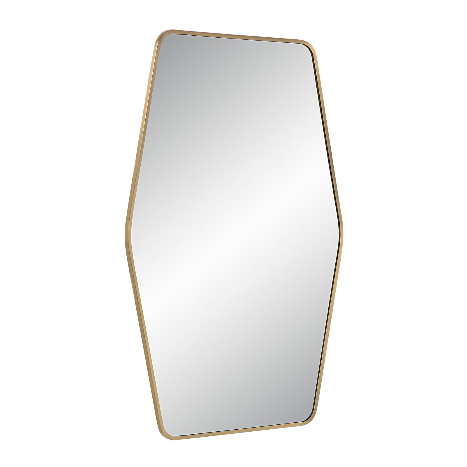 Mocha Wall Mirror with a hexagonal shape and gold frame, front view