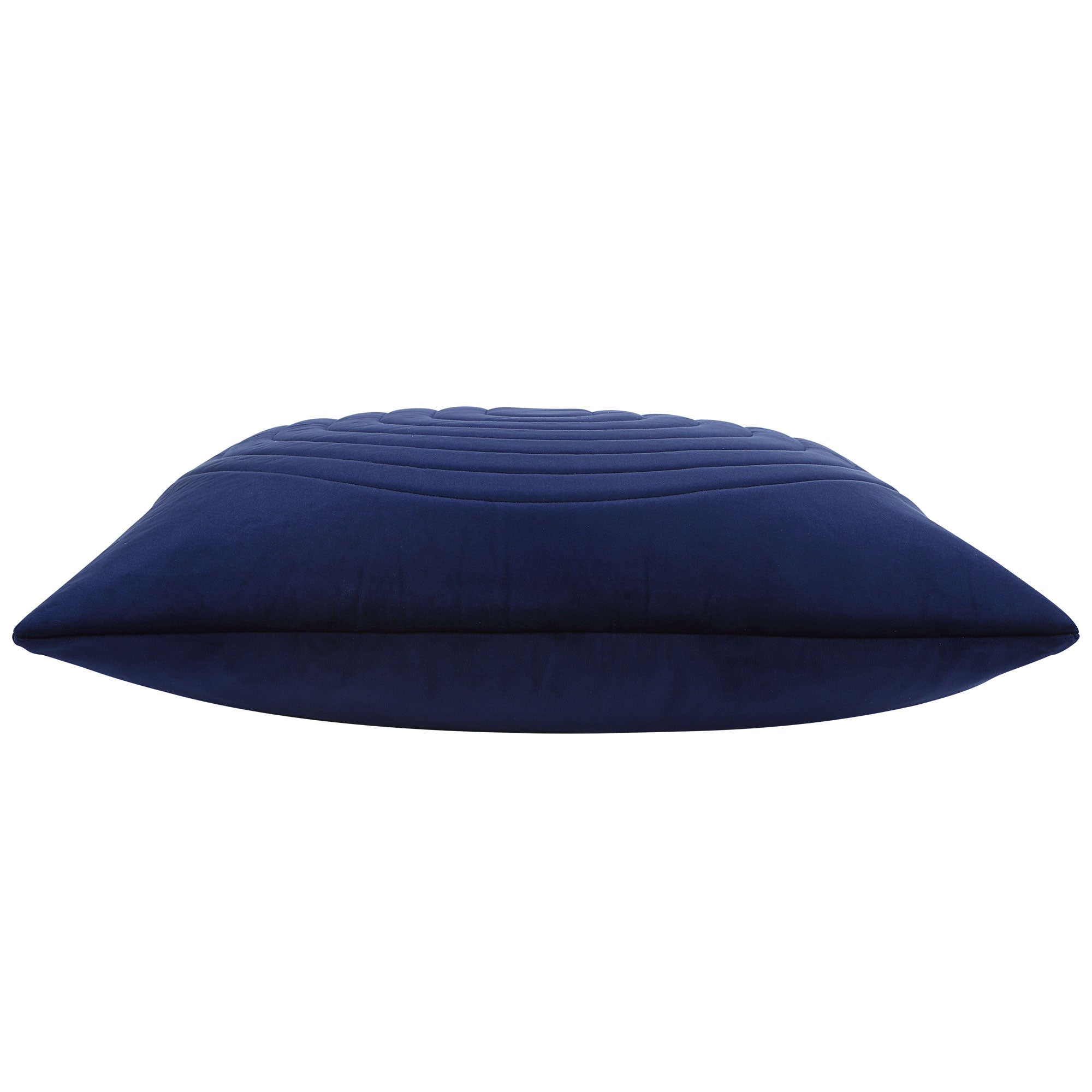 Side view of Pichu indoor pillow in navy blue with quilted texture.
