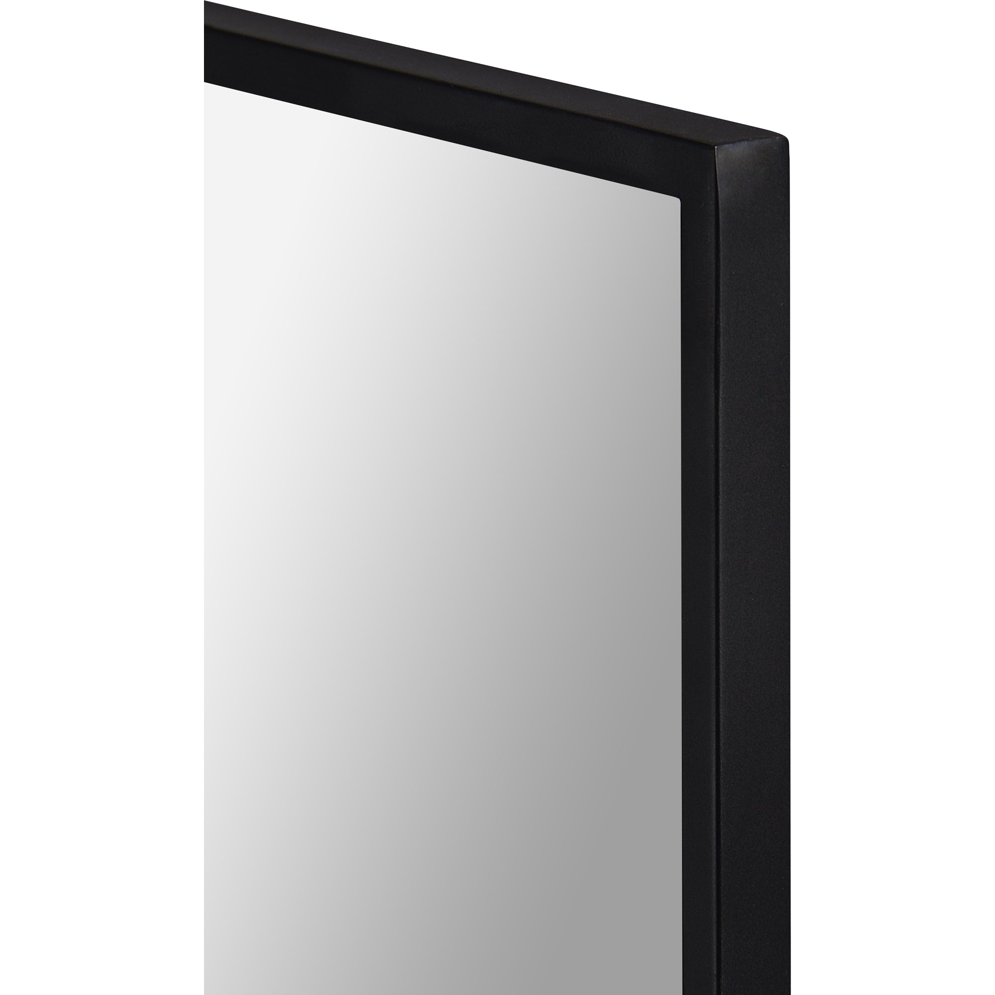 Raizel Wall Mirror featuring a sleek black frame with a reflective surface, angled view showcasing modern design.