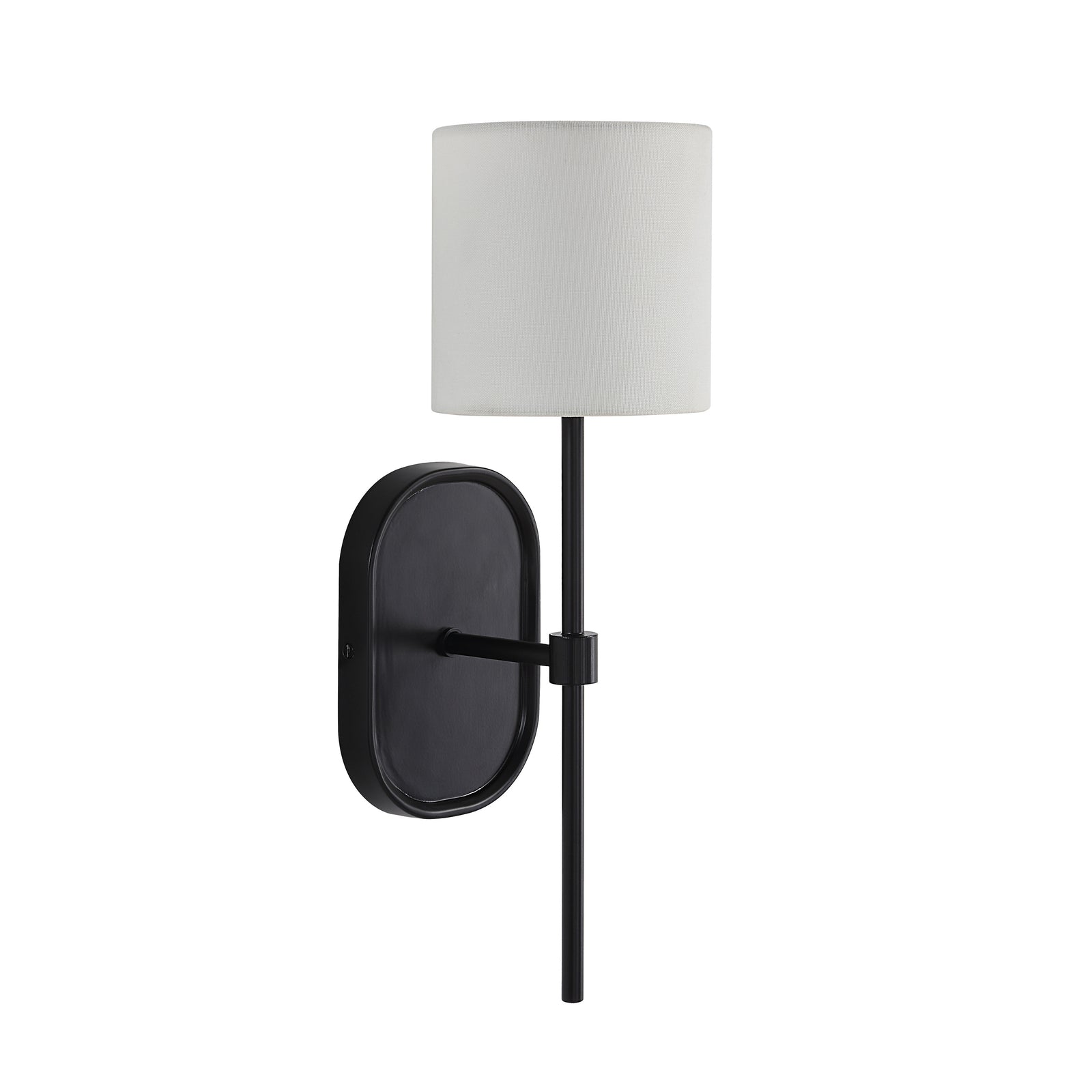 Fico Wall Sconce by Renwil featuring a white fabric shade and black metal base.
