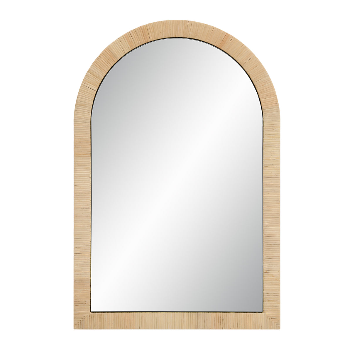 Tally Wall Mirror with an arched design and natural woven frame