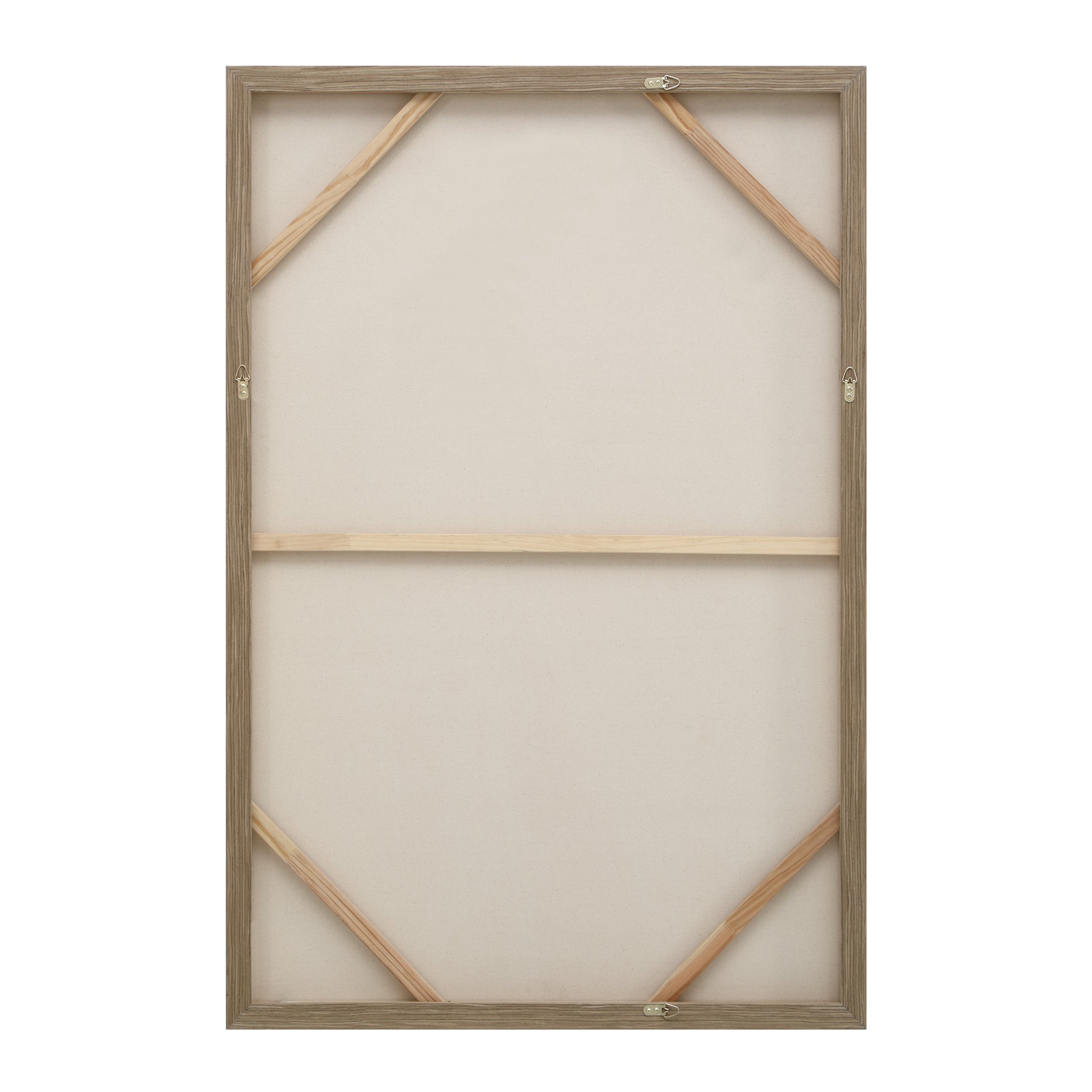 Back view of Pascal canvas art showing a light wooden frame and support beams