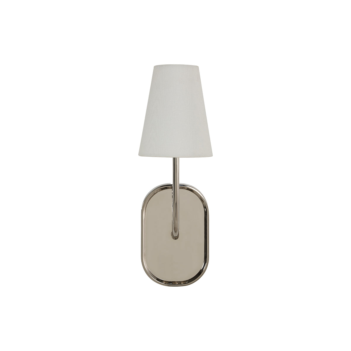 Annona wall sconce featuring a white fabric shade and polished nickel base.