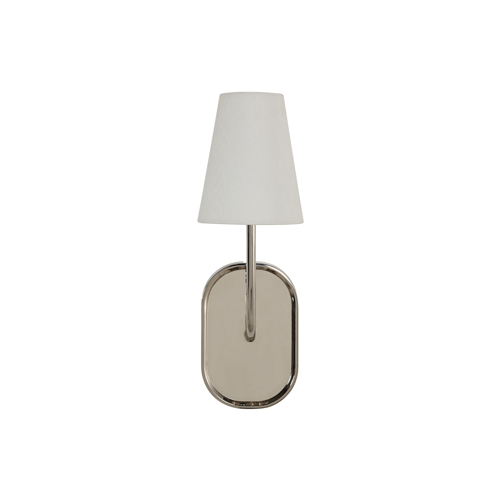 Annona wall sconce featuring a white fabric shade and polished nickel base.