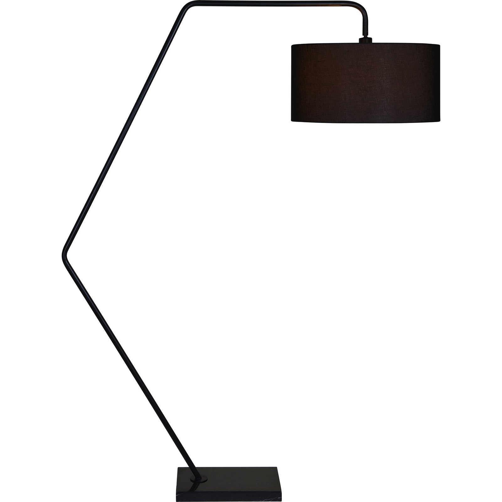 Penelin Floor Lamp with a black fabric shade and sleek black metal base, angled view.