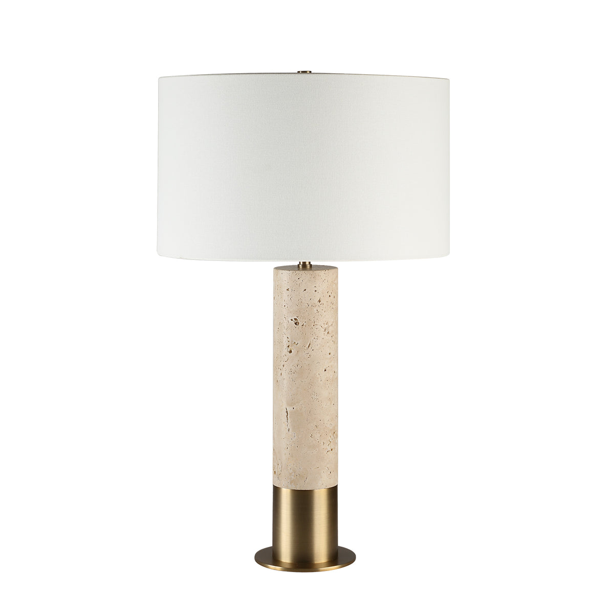 Amadora table lamp with a white fabric shade and beige stone base