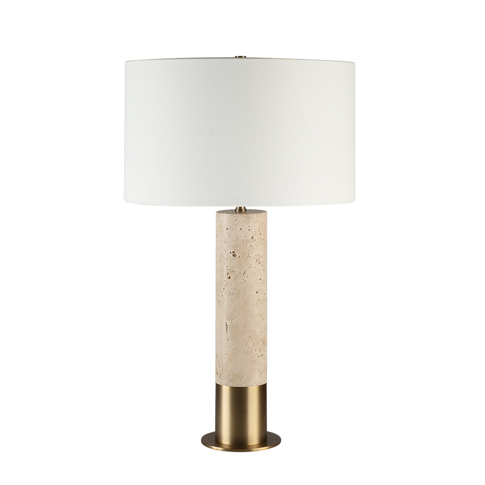 Amadora table lamp with a white fabric shade and beige stone base