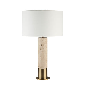 Amadora table lamp with a white fabric shade and beige stone base