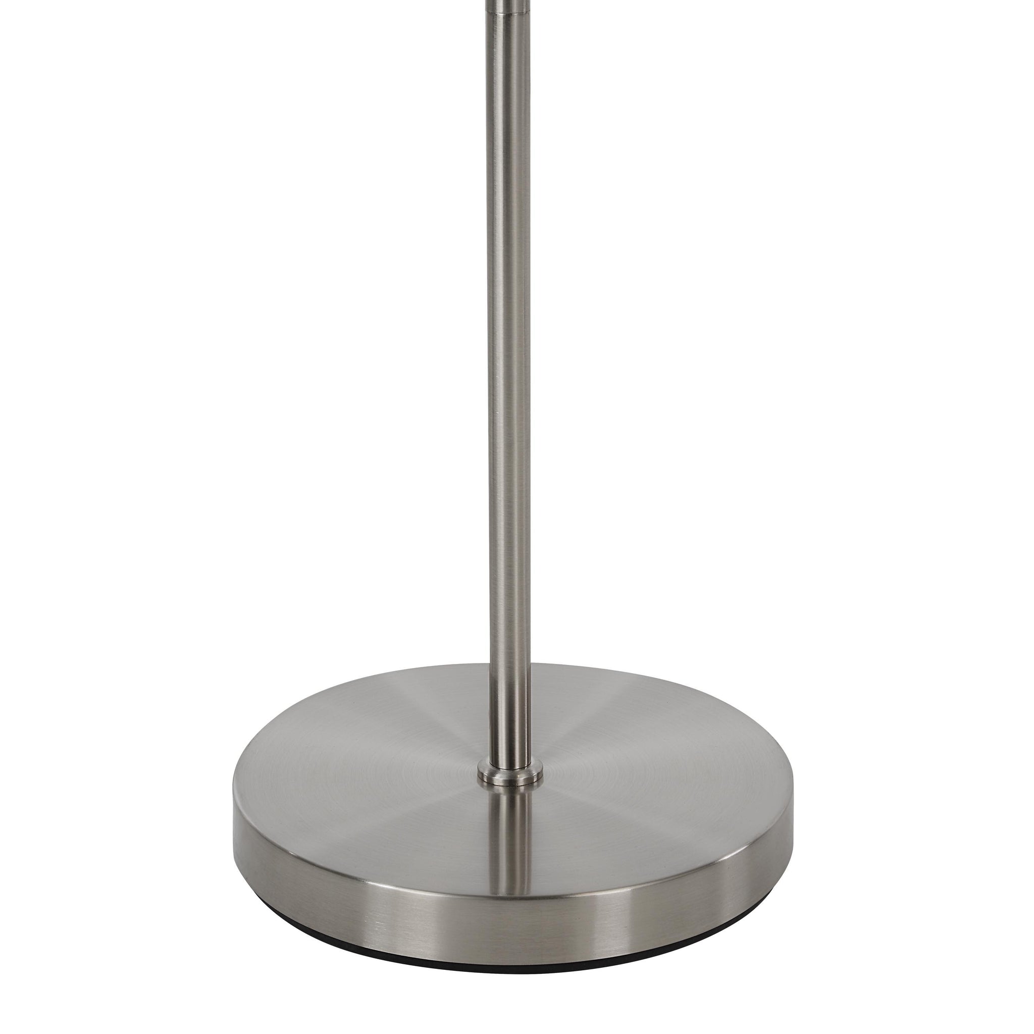 Norwich floor lamp with a sleek stainless steel base and pole, featuring a minimalist design.