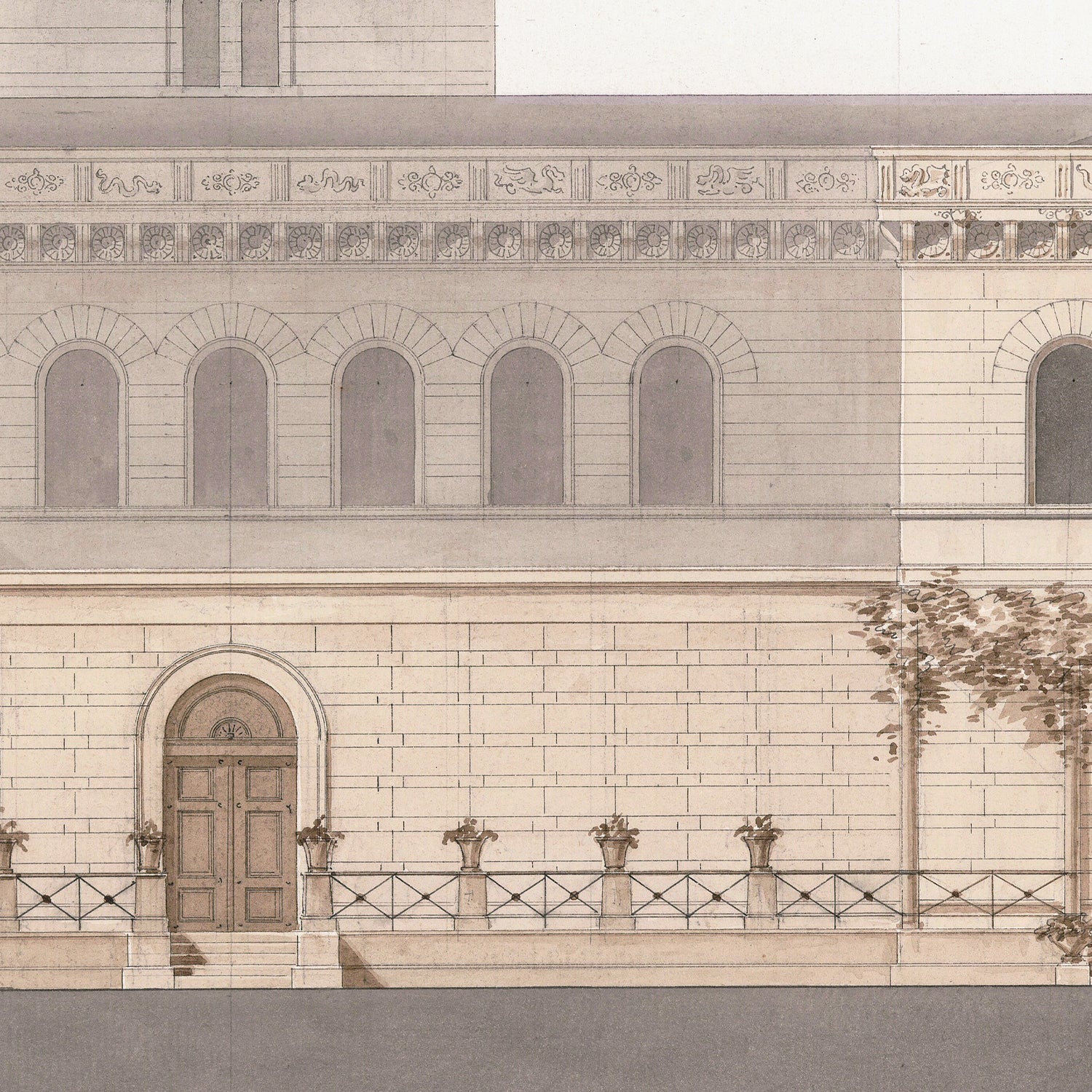 detail view of Italian Villa Facade II, C. 1838 luxury Artwork