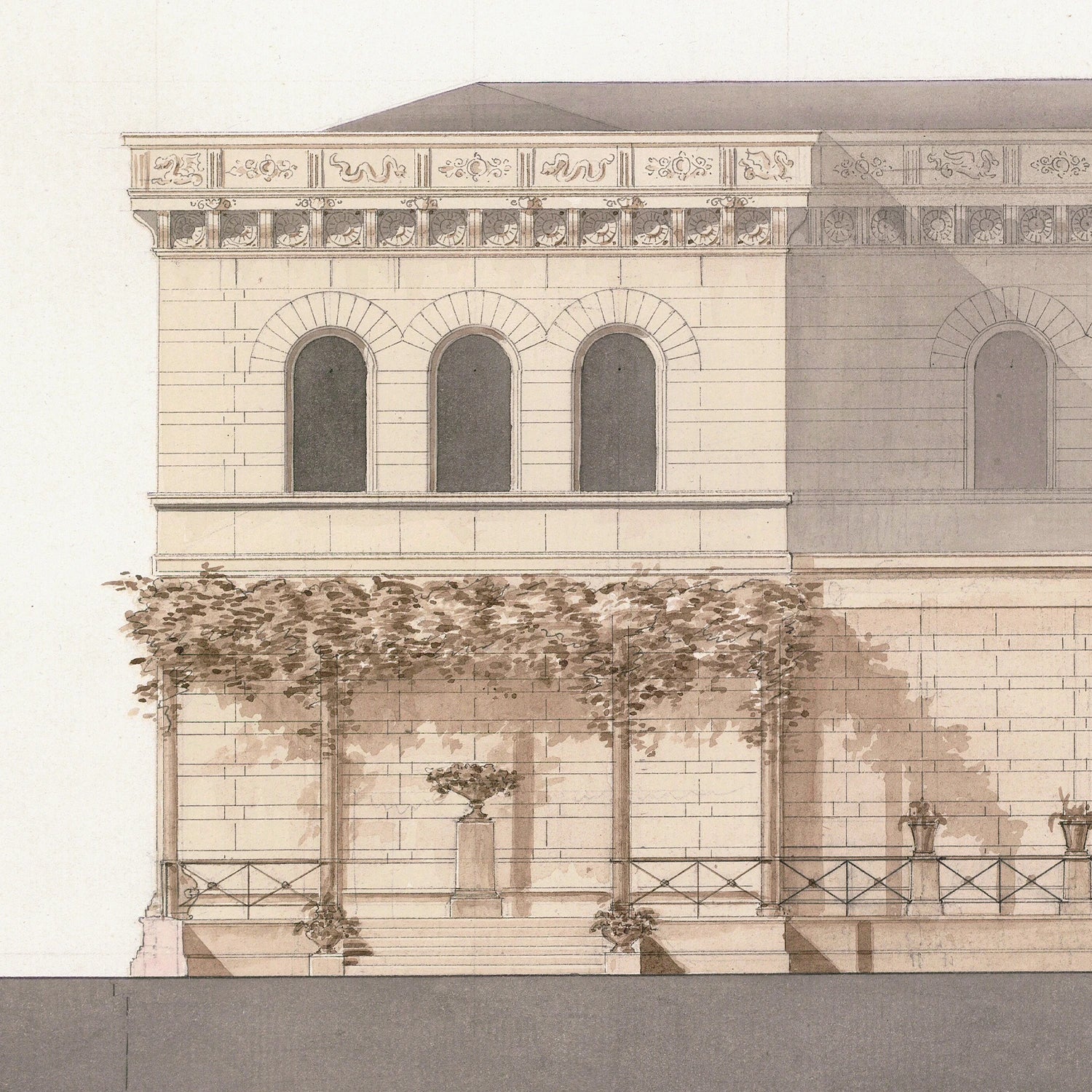 front view of Italian Villa Facade II, C. 1838 luxury Artwork