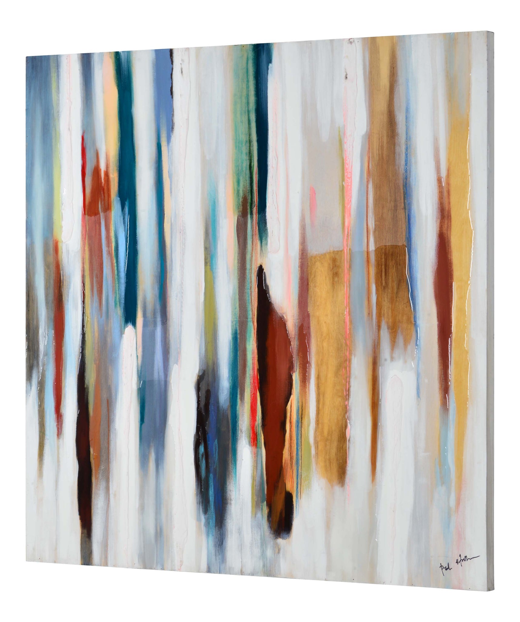 Harmon Wall Art showcasing an abstract design with vibrant colors and gold accents.