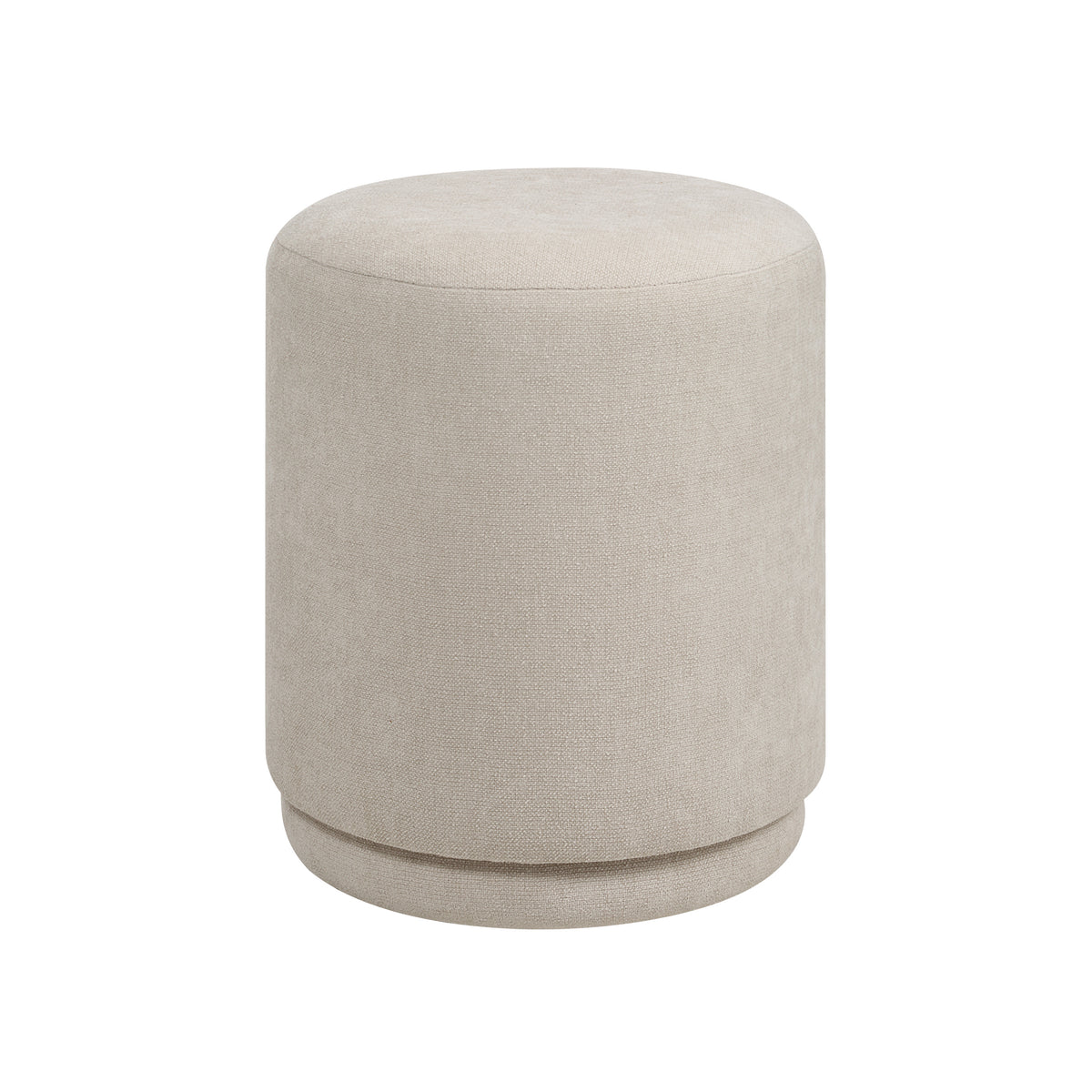 Persea stool in light beige fabric with a round top and smooth finish.