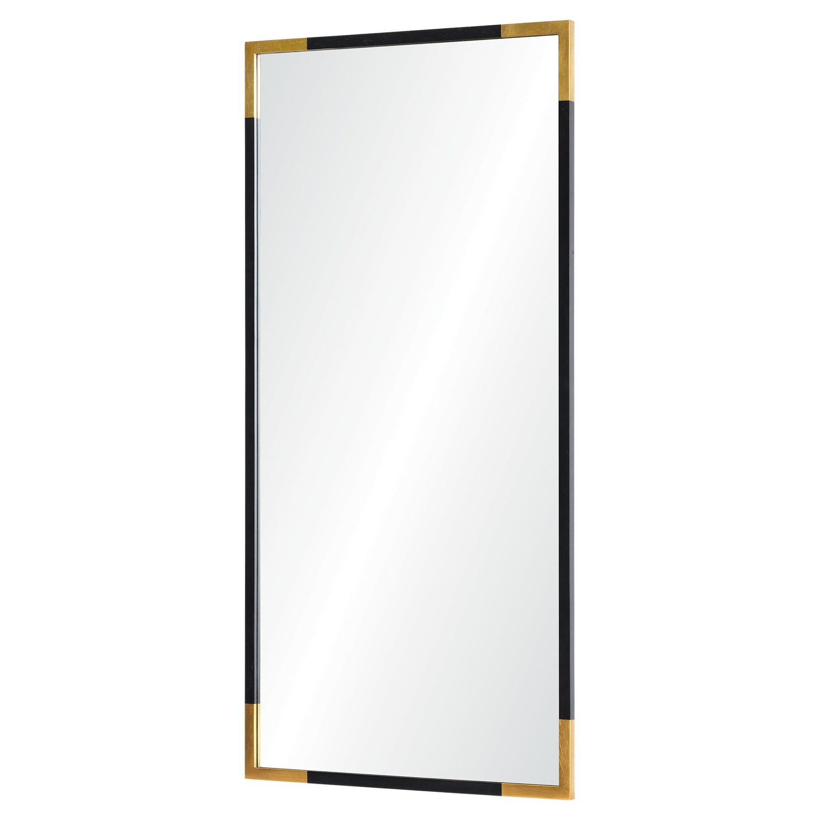 Osmond Wall Mirror with a sleek black frame and gold accents, featuring a reflective surface.