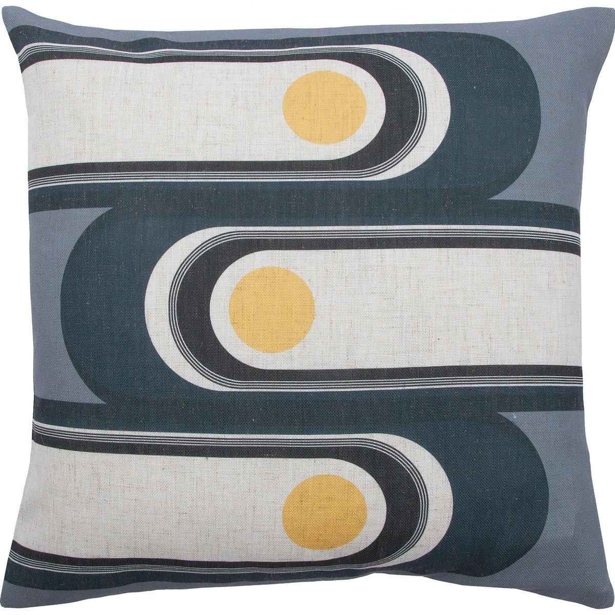Fatima Indoor Pillow featuring abstract design with blue, yellow, and white colors.