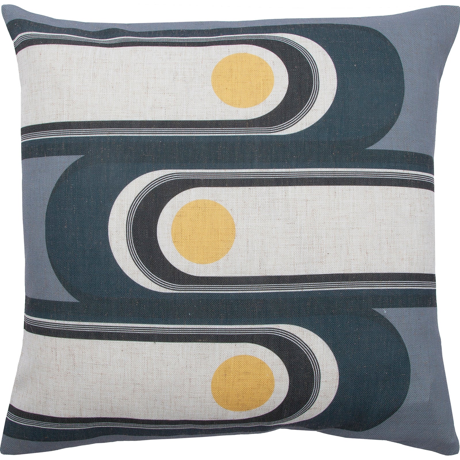 Fatima Indoor Pillow featuring abstract design with blue, yellow, and white colors.