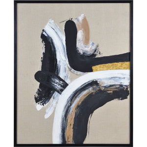 Ilya Canvas Art featuring abstract black, white, and gold brush strokes on a beige background