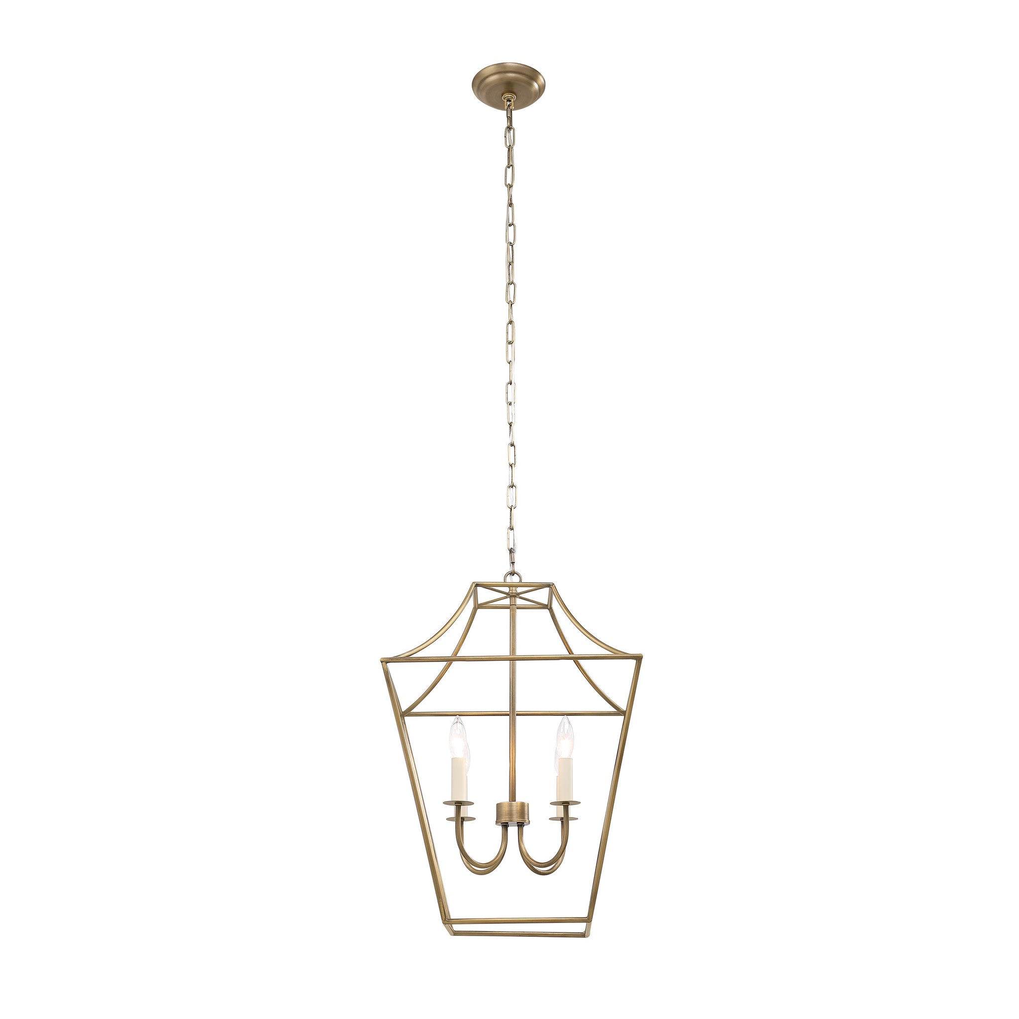 Versailles pendant light featuring a gold frame and three candle-like bulbs.