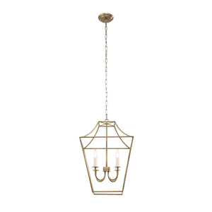 Versailles pendant light featuring a gold frame and three candle-like bulbs.