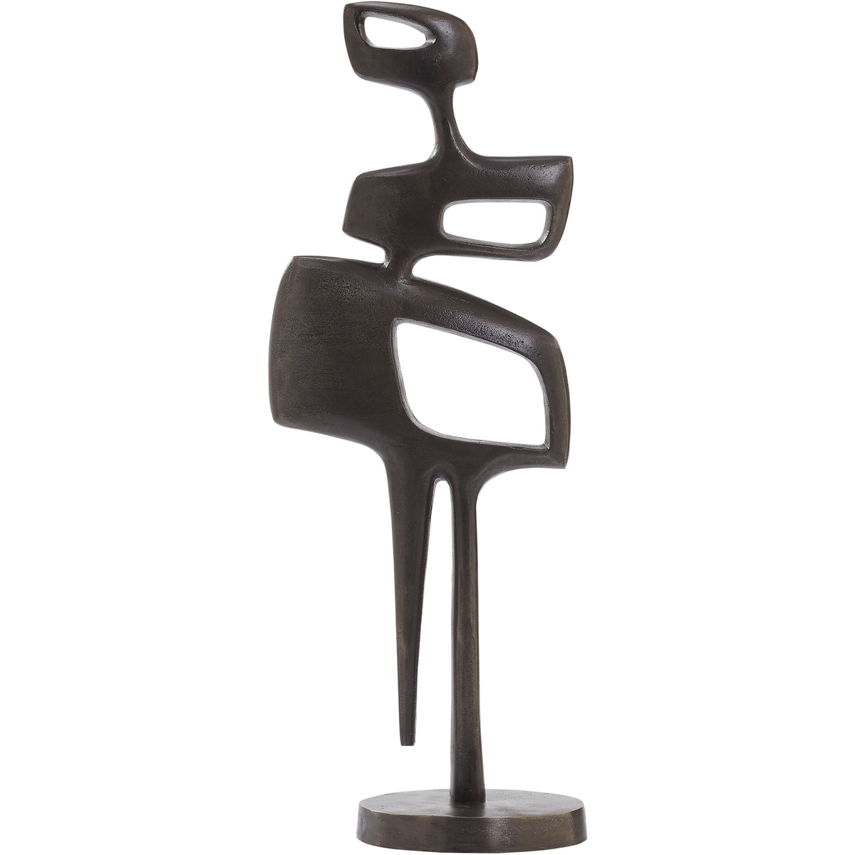 Pacino Indoor Aluminum Statue in Antique Nickel, abstract design, side view
