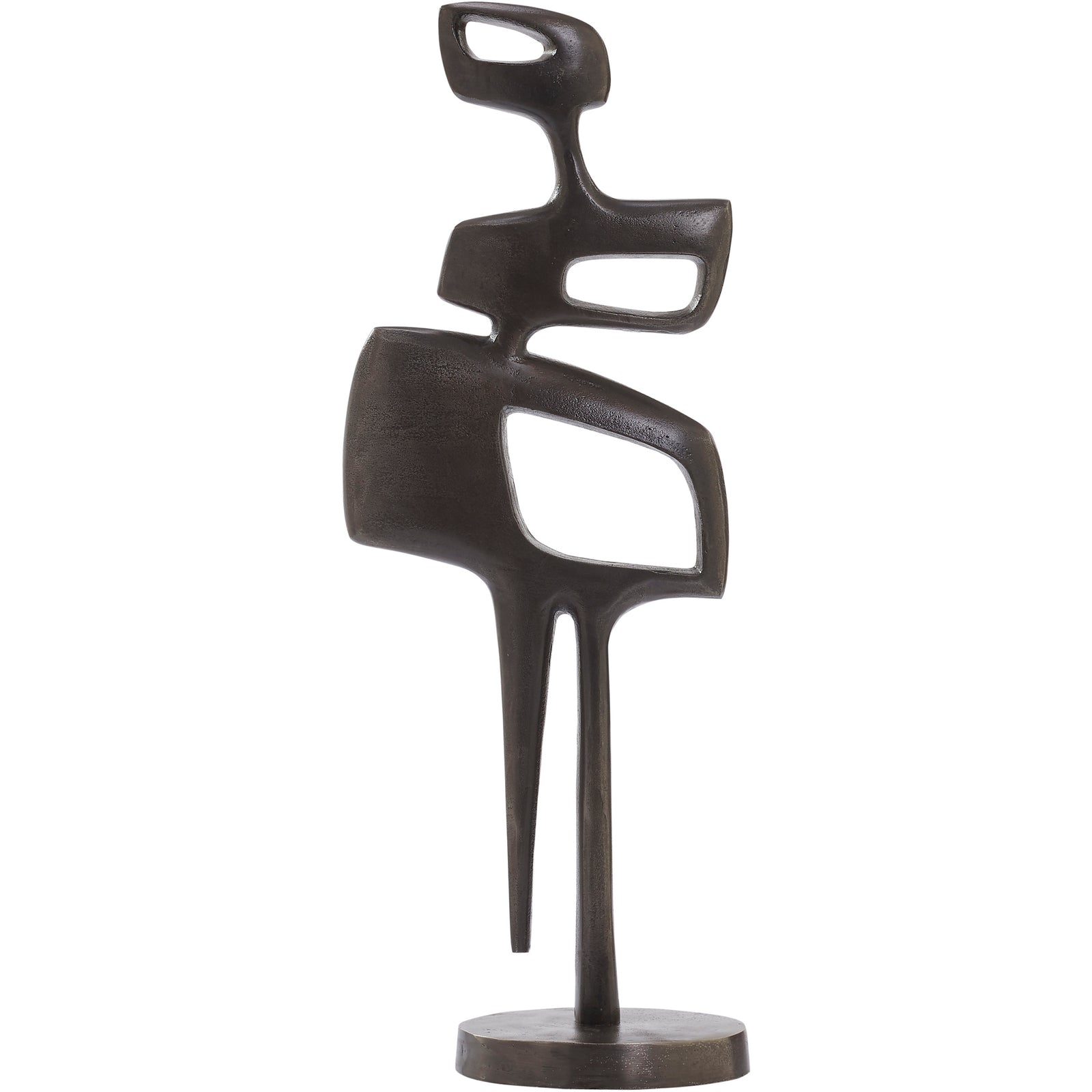 Pacino Indoor Aluminum Statue in Antique Nickel, abstract design, side view