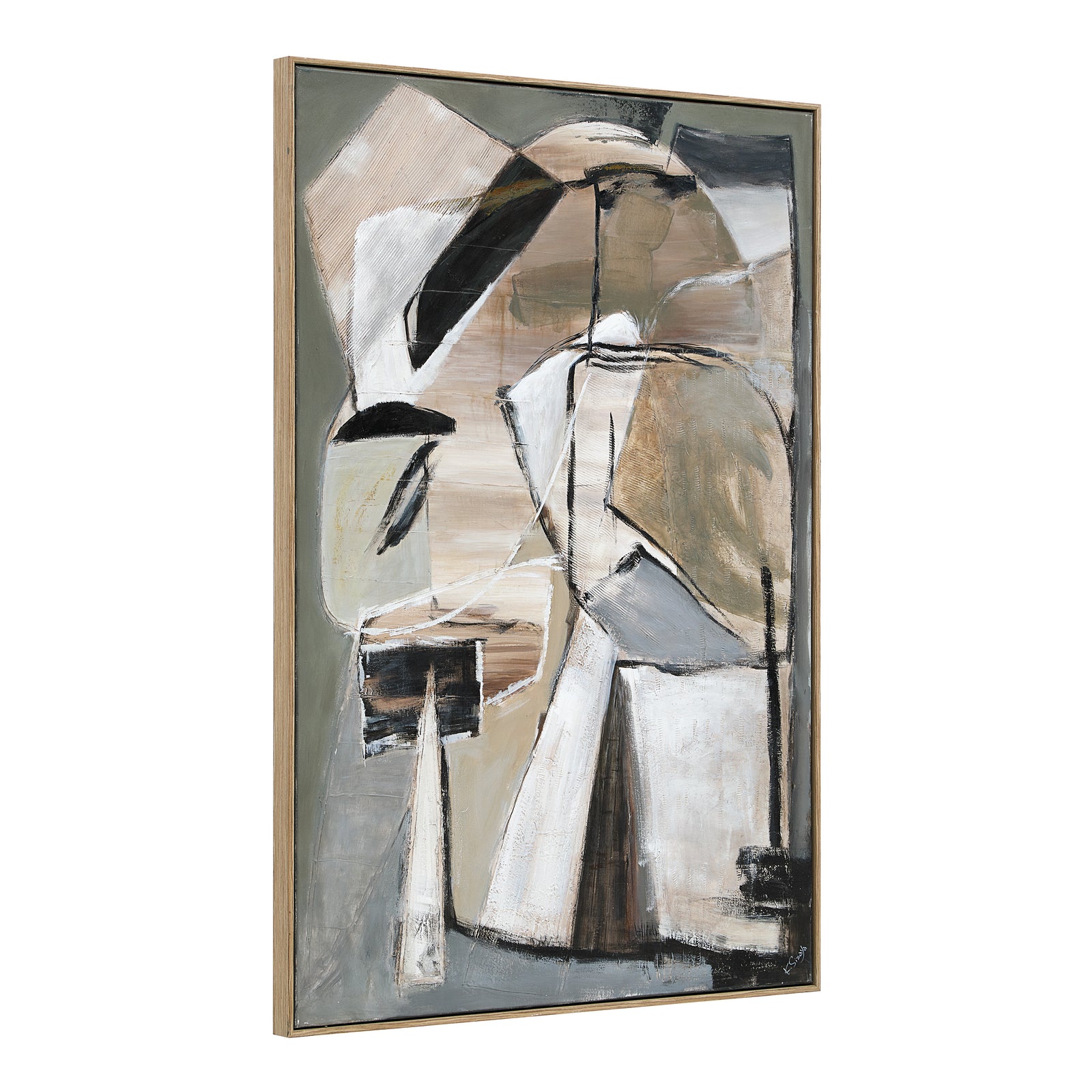 Pascal canvas art featuring abstract shapes in neutral tones with a textured finish.