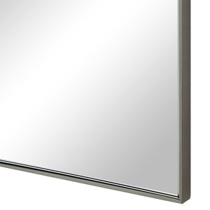 Close-up of Spili mirror by Renwil, highlighting the silver frame and clear reflection