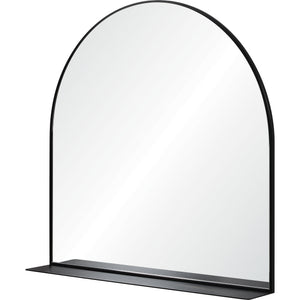 Wearstley Wall Mirror featuring a black frame and arched design, angled view with a flat base.