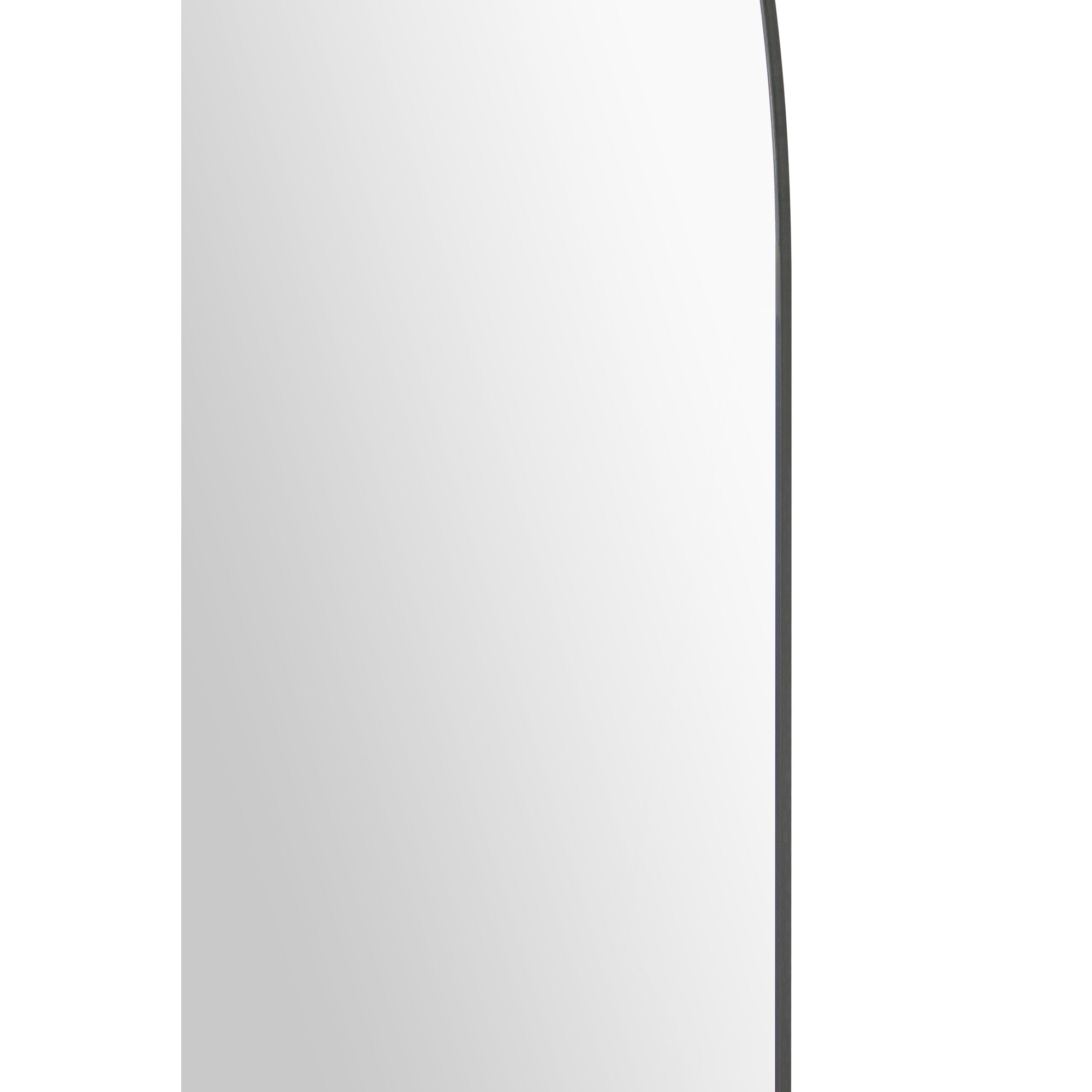Faiza Wall Mirror with a rounded top and a sleek black frame accentuating the mirror.