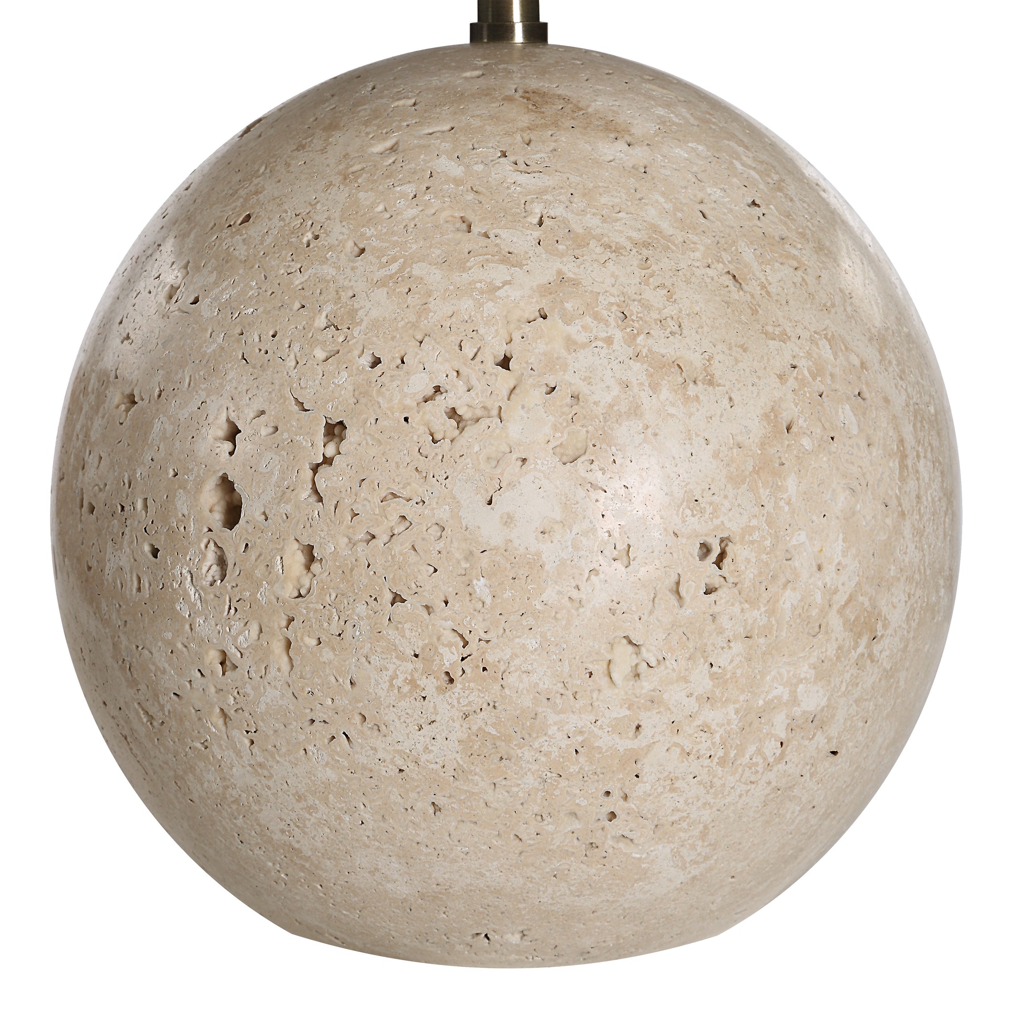 Assen Table Lamp with a round beige stone base featuring a textured surface.