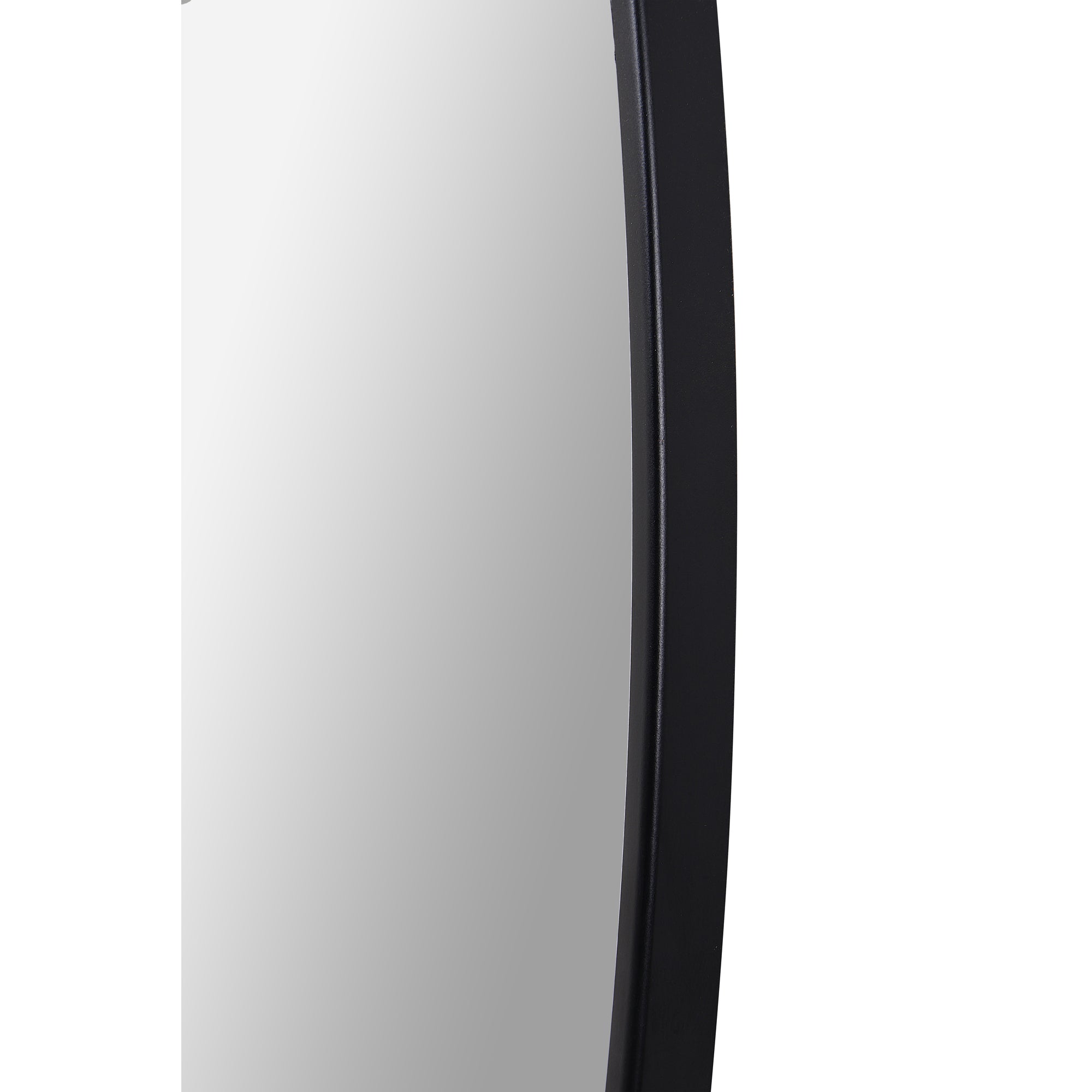 Claribel Wall Mirror featuring a sleek black frame with a smooth, rounded edge and reflective surface.