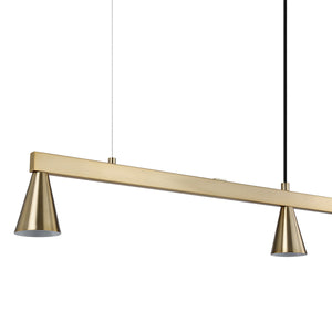Close-up of Linea Ceiling Fixture showcasing gold finish and conical light shades