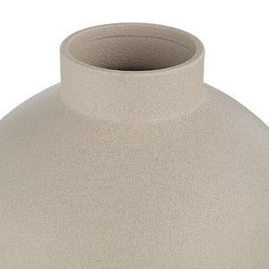 Lamoureux Vase by Renwil, close-up of beige ceramic vase showing textured surface and neck.