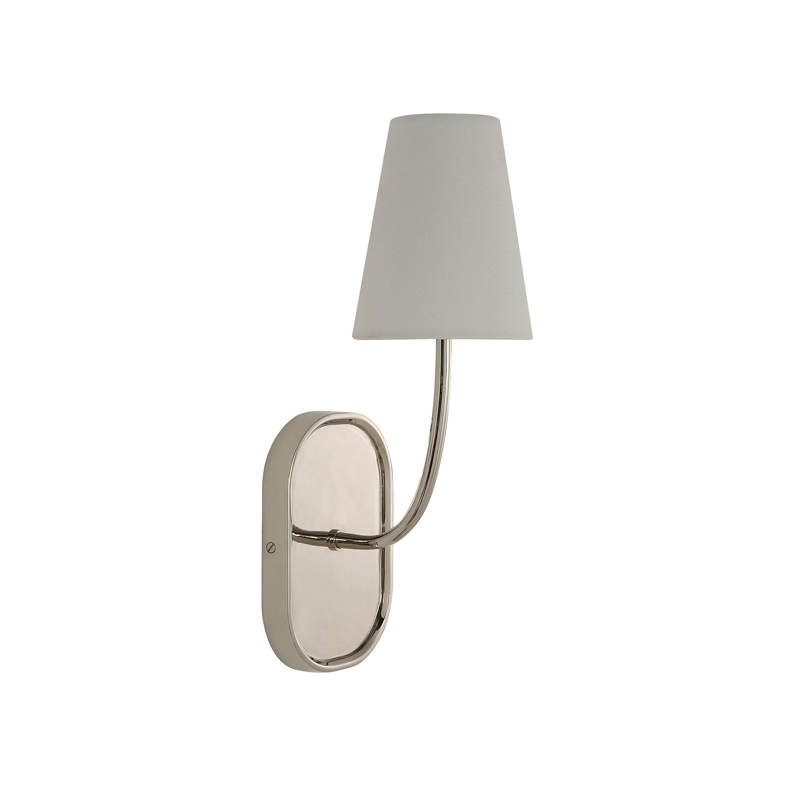 Annona wall sconce featuring a white fabric shade and polished nickel base.
