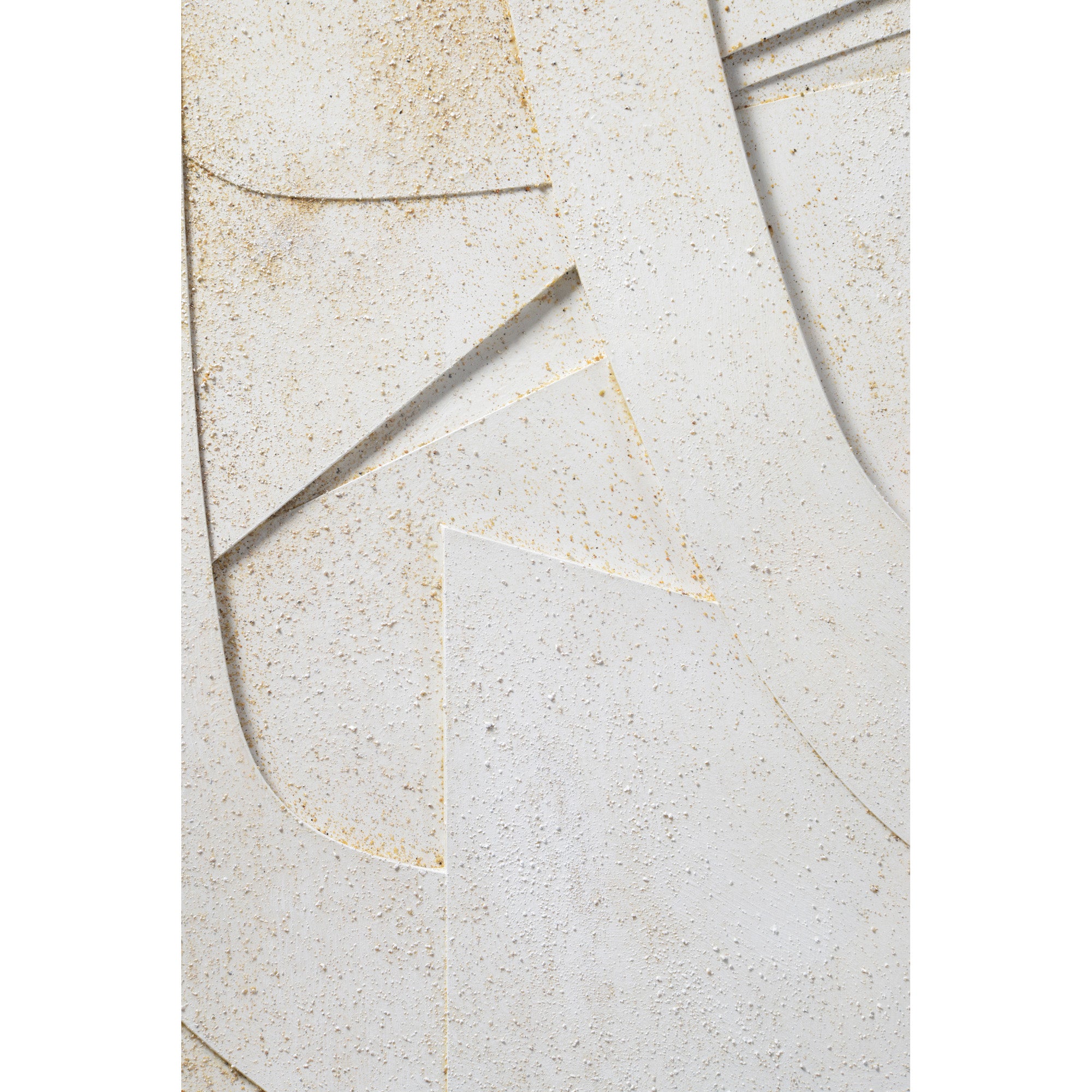 Close-up of Pathfinder wall art highlighting the textured white surface and abstract shapes.