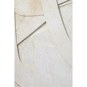 Close-up of Pathfinder wall art highlighting the textured white surface and abstract shapes.