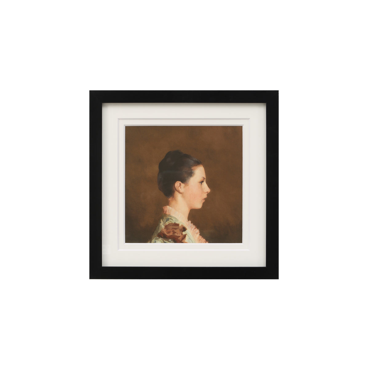 Madeleine canvas art featuring a profile portrait of a woman in a floral garment.