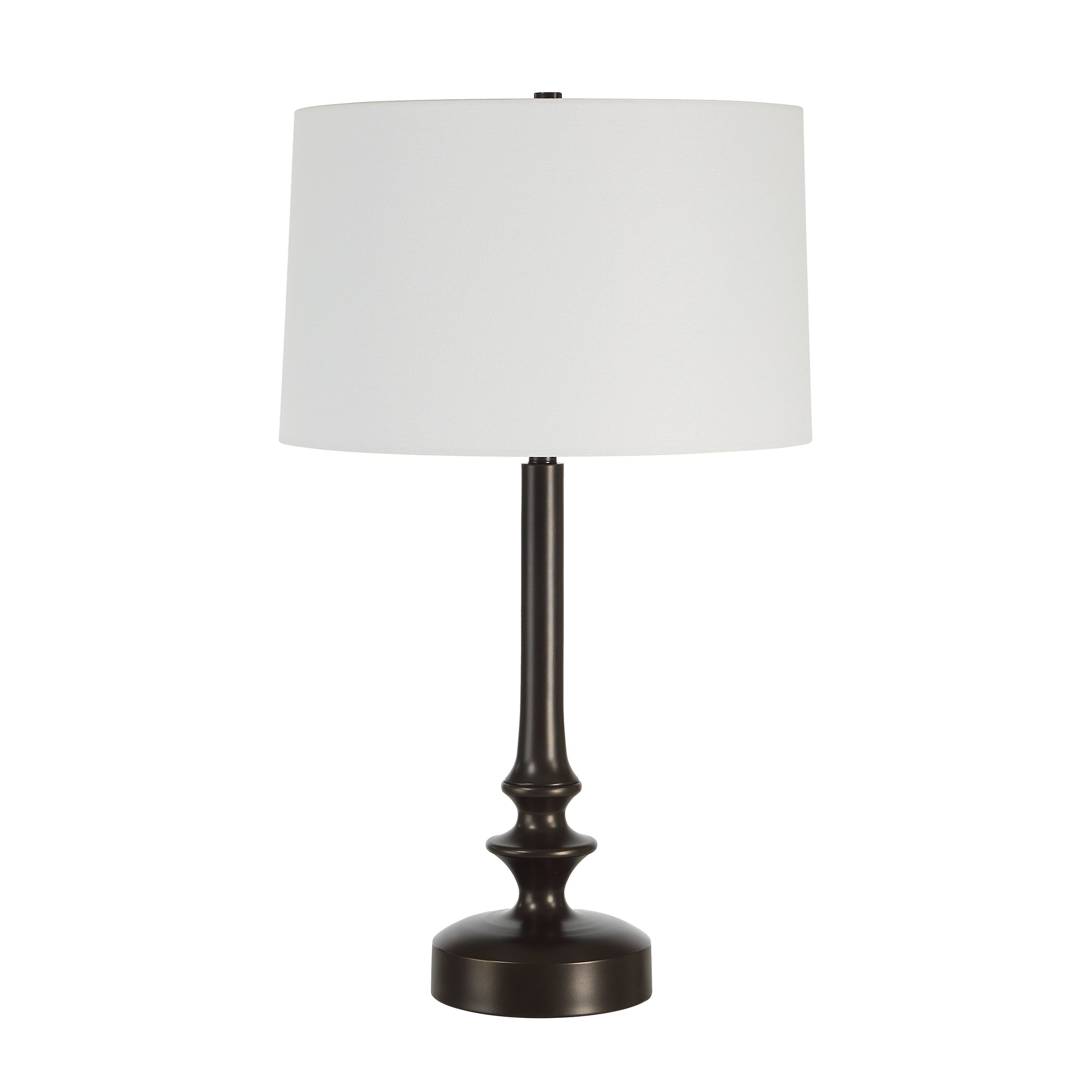 Zyra Table Lamp with white shade and dark bronze base, elegant design, side view.