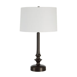 Zyra Table Lamp with white shade and dark bronze base, elegant design, side view.