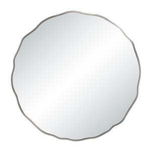 Knox mirror with a scalloped silver frame and reflective surface, viewed straight on.