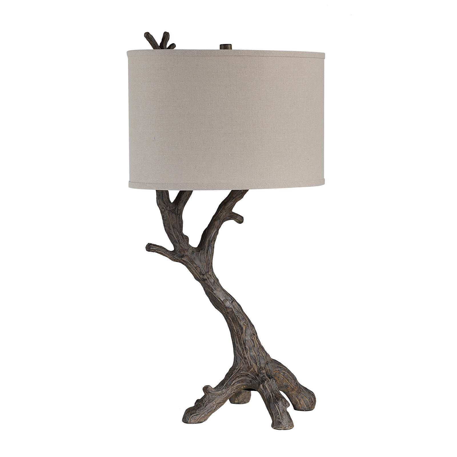Loures table lamp with a branch-like base and a beige fabric shade.