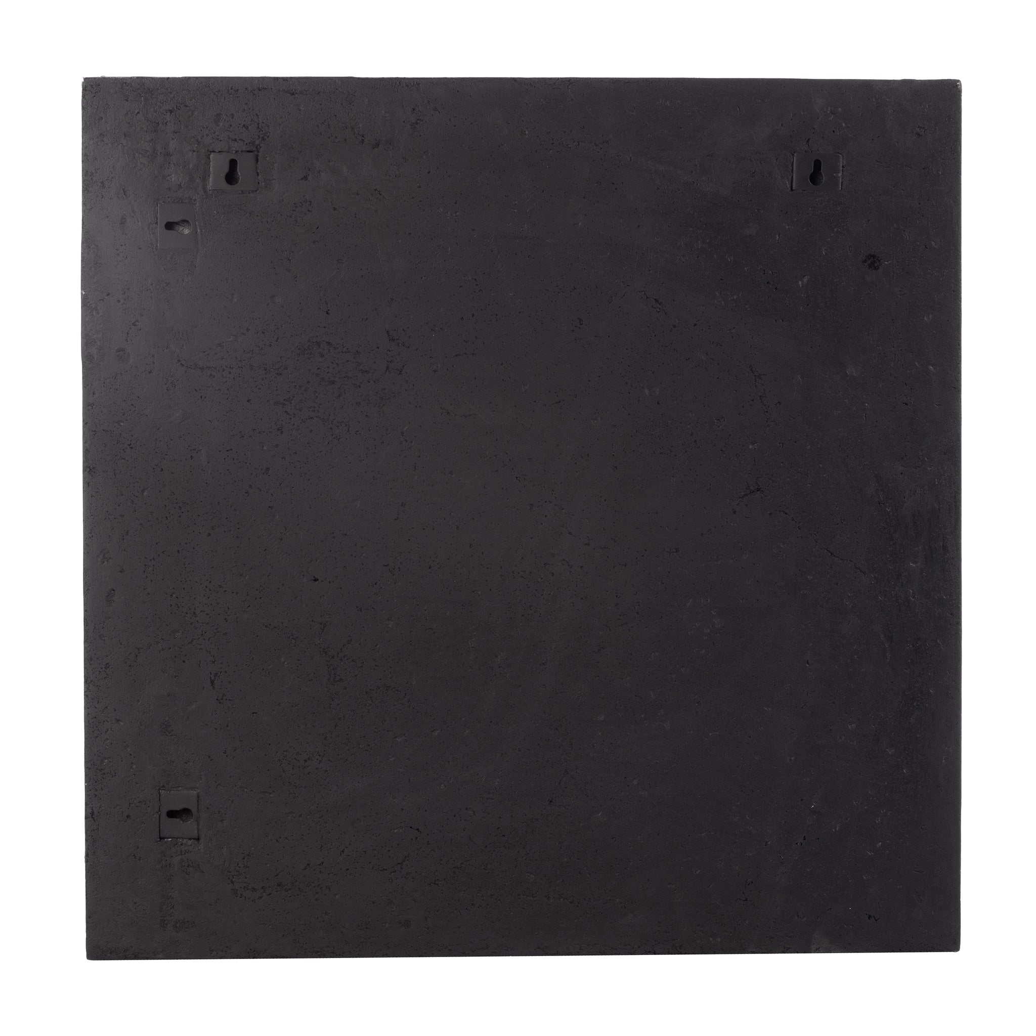 Back view of Mura wall decor in dark gray concrete, showing mounting hardware.