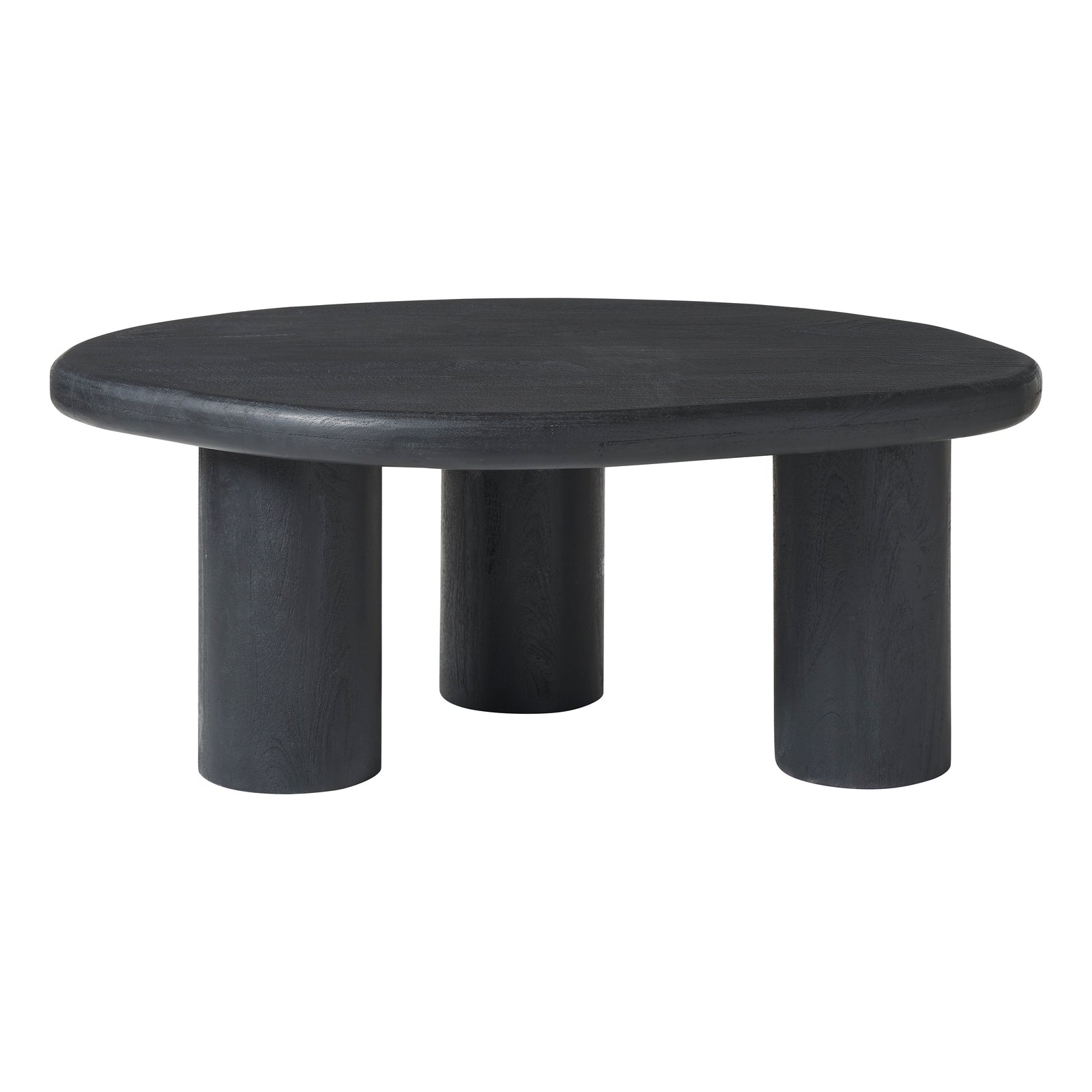 Rowe table in black with an oval top and three cylindrical legs