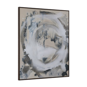 Ceiba canvas art viewed from the side, showcasing abstract gray and white swirl design