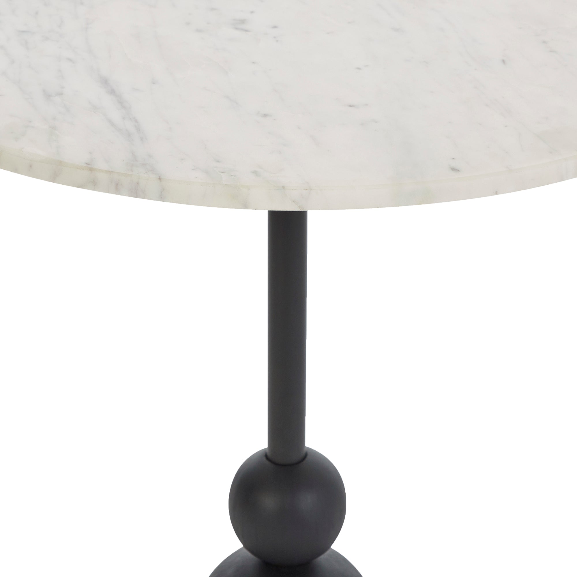 Top view of Corrine Table highlighting the white marble surface and black stem