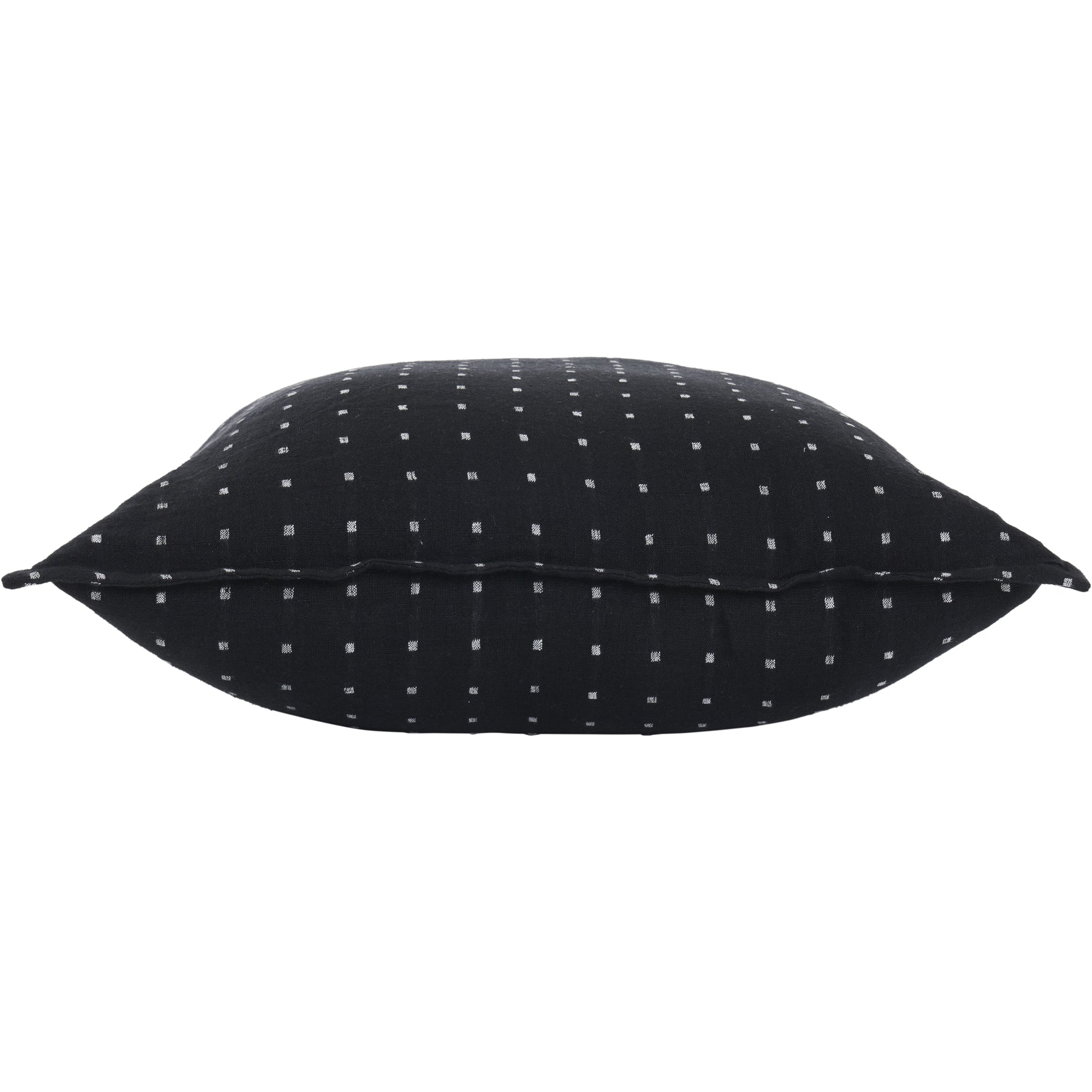 Brittany Indoor Pillow in black with white square pattern, viewed from the side.