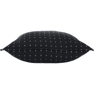 Brittany Indoor Pillow in black with white square pattern, viewed from the side.