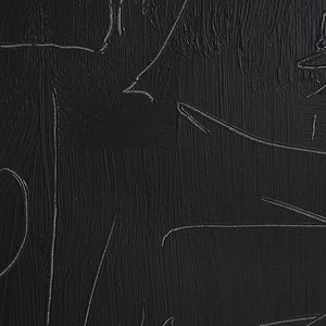 Haiku Canvas Art featuring textured black canvas with abstract silver line patterns.