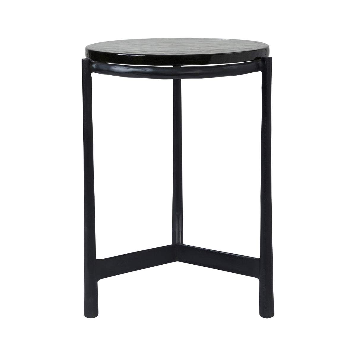 Avila Side Table with a round black top and slender black legs